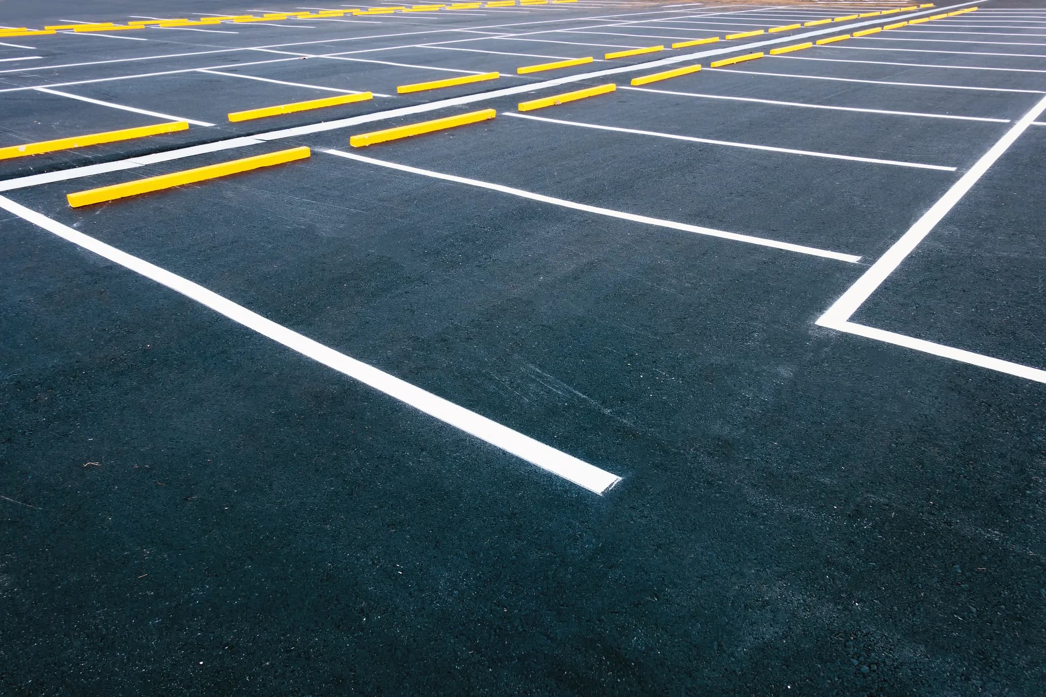 Asfalt med nymålade parkeringsrutor